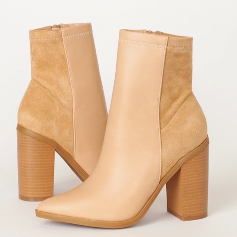 Lulus | Essex Tan Nude Mid-Calf Suede Pointed Toe Block‎ Heel Ankle Boots, 5.5 - Picture 10 of 10